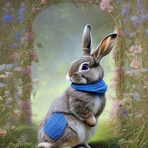 fantasy magic, sharp focus, illustration, highly detailed, digital painting, concept art, art germ and Paul Lewin and Kehinde Wiley, masterpiece silver solo rabbit, dark blue aye