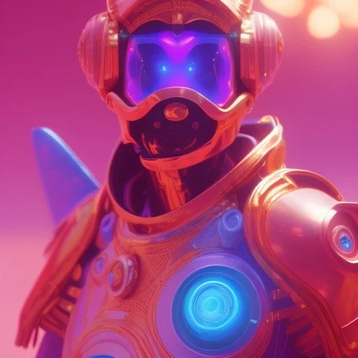 A portrait of a crystalised blue pink extraterrestrial, gold, sunny background, atmospheric, realistic, unreal engine, 8k. Cinematic lighting, octane render.