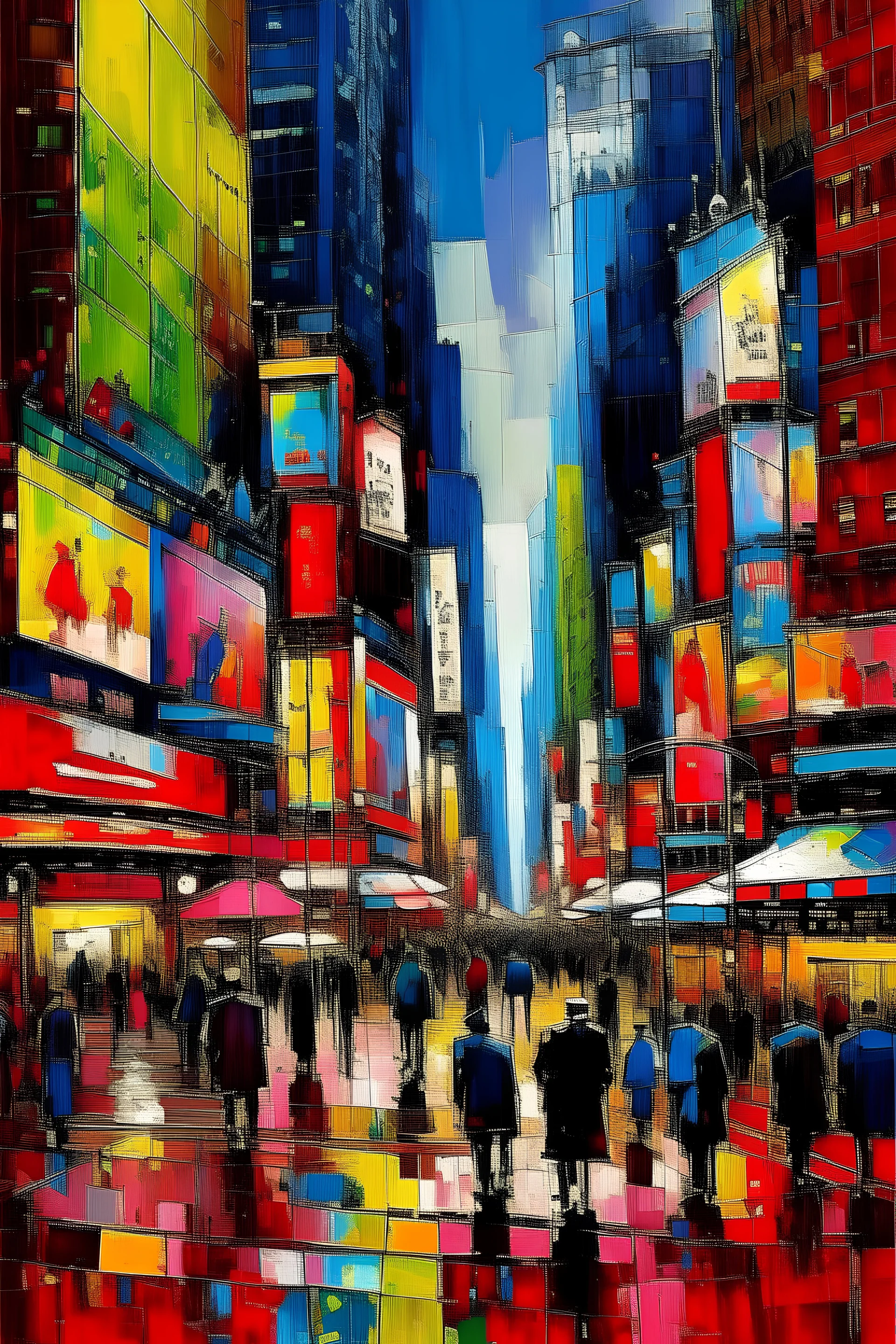 Very premium private eclusive market on times square, emil nolde style, colorful layers