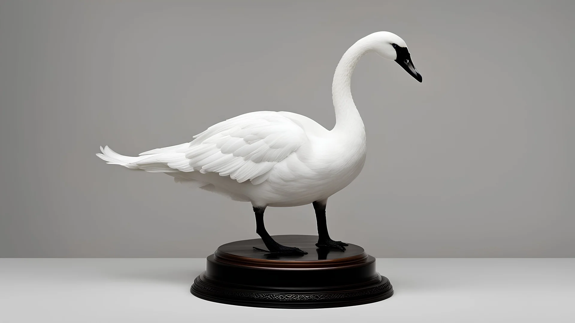 museum, (swan:1.3) on a stand, hand shape