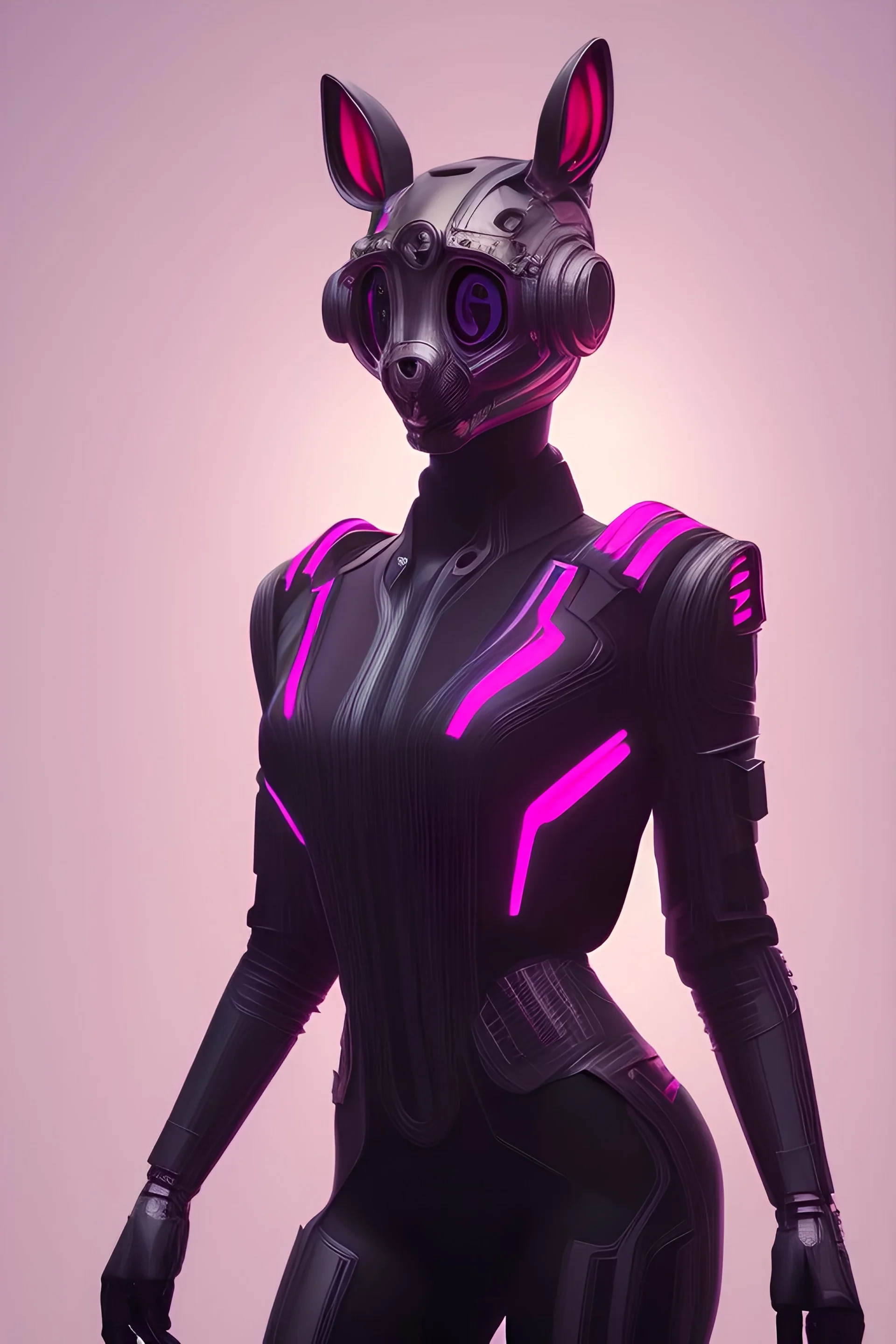 MCU Portrait, Front image, rabbit mask, cyberpunk woman, black pink suit, highly detailed, concept art, smooth, unreal engine 5, god rays, ray tracing, RTX, lumen lighting, ultra detail, volumetric lighting, 3d, finely drawn, high definition, high resolution.