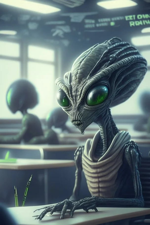 Alien in a classroom ,highly detailed, artstation, sharp focus,4k