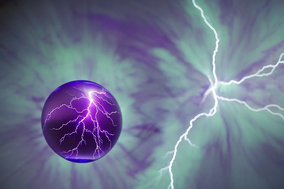 purple lightning inside of glass ball