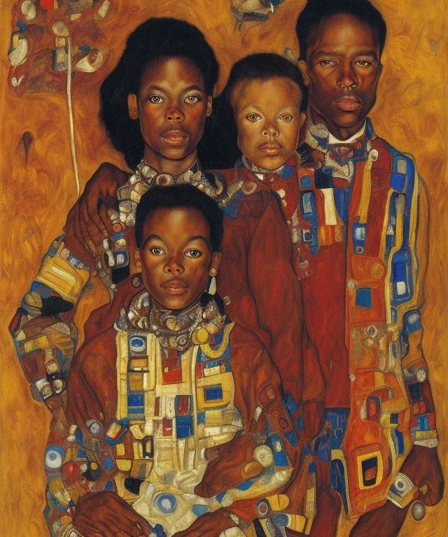 royal African American young family portrait by Egon Schiele