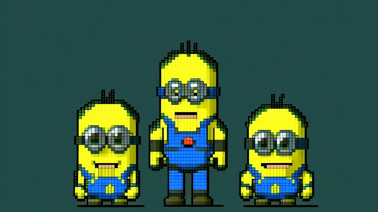 Minions from despicable me in the theme of 8 bit