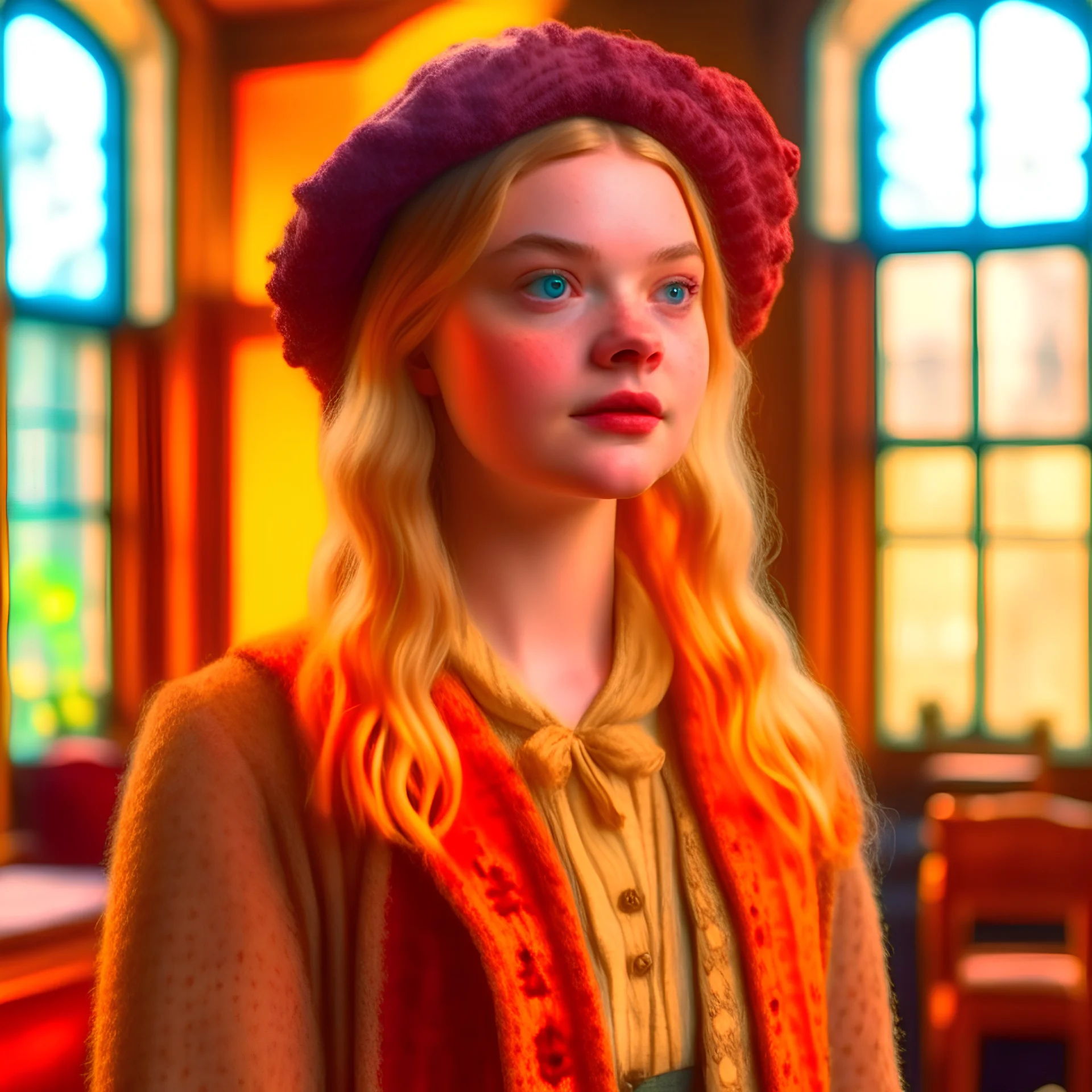 Elle fanning in a woollen house