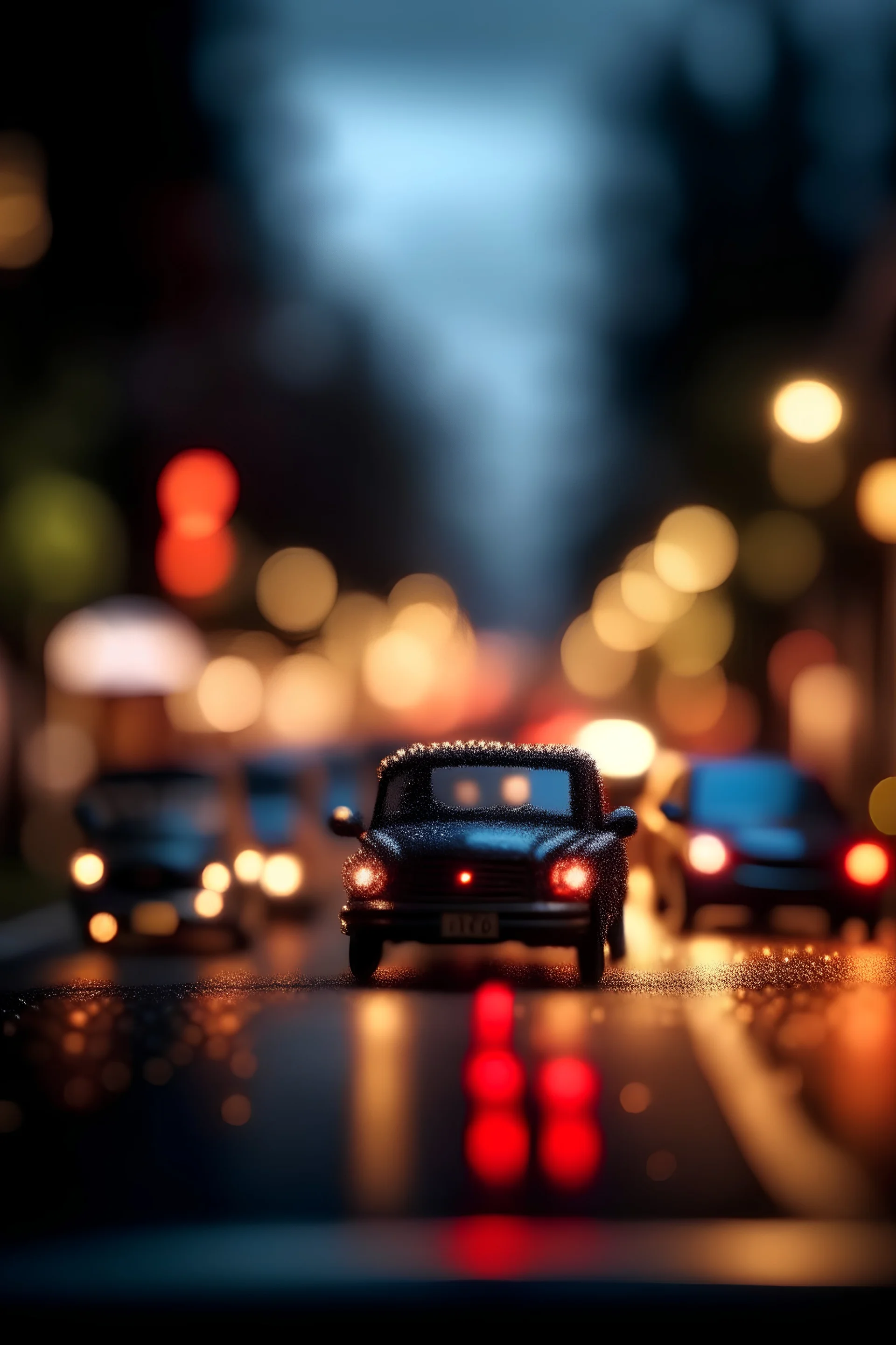 driving home for xmas, bokeh like f/0.8, tilt-shift lens 8k, high detail, smooth render, down-light, unreal engine, prize winning