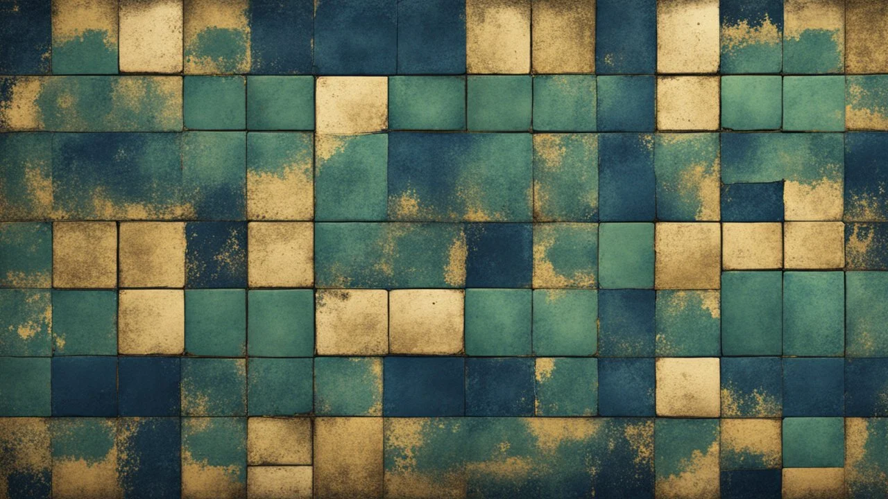 Hyper Realistic Green, Navy-Blue & Golden Abstract Retro Grungy Tile-Texture