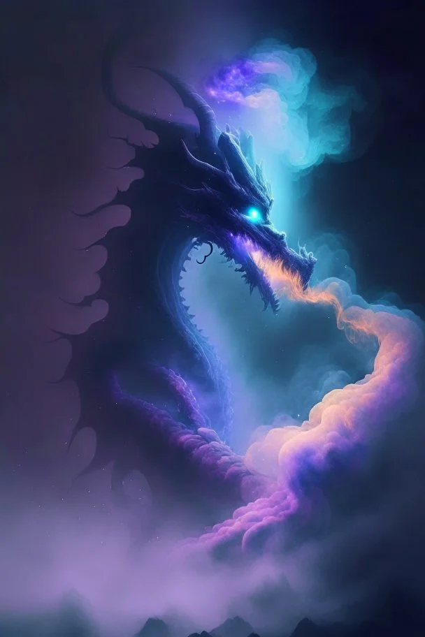 fog and smoke in a shape of a monsterous dragon and a colour of cosmos aurelion sol humanoid monster scarry