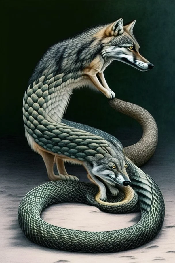 wolf with a snake instead of tail