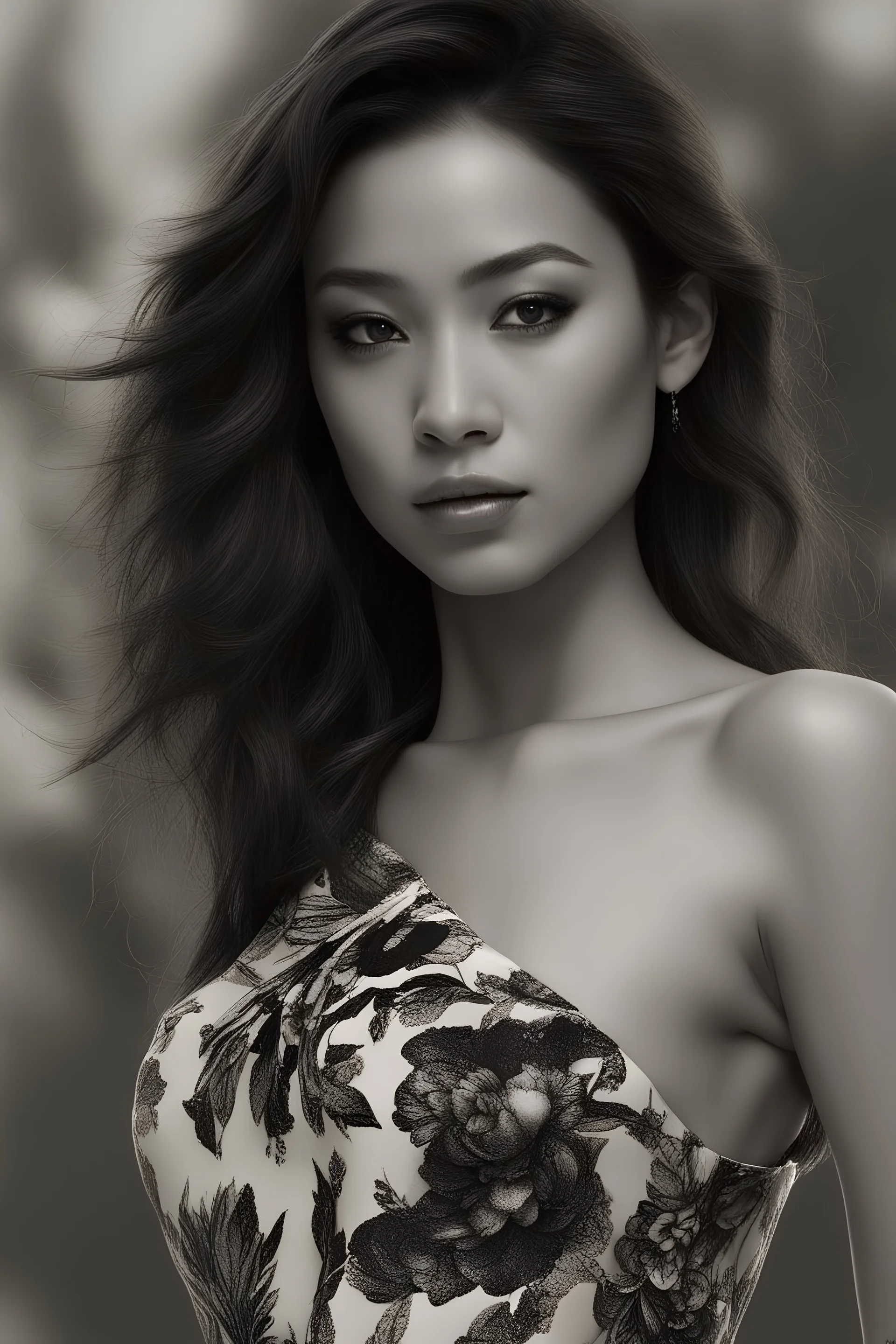 Stunningly detailed, ultra Realistic picture of half vietnamese Lauren Rodriguez, full body C cup , a 26 year old, wearing a black and white dress, perfectly capturing a moment of fashion-forward poise. her attire a blend of casual and chic, , highly detailed, full body, soft lighting, ultra realistic, maximum realism,Amazingly Stunningly detailed,ultra realistic, maximum realism,
