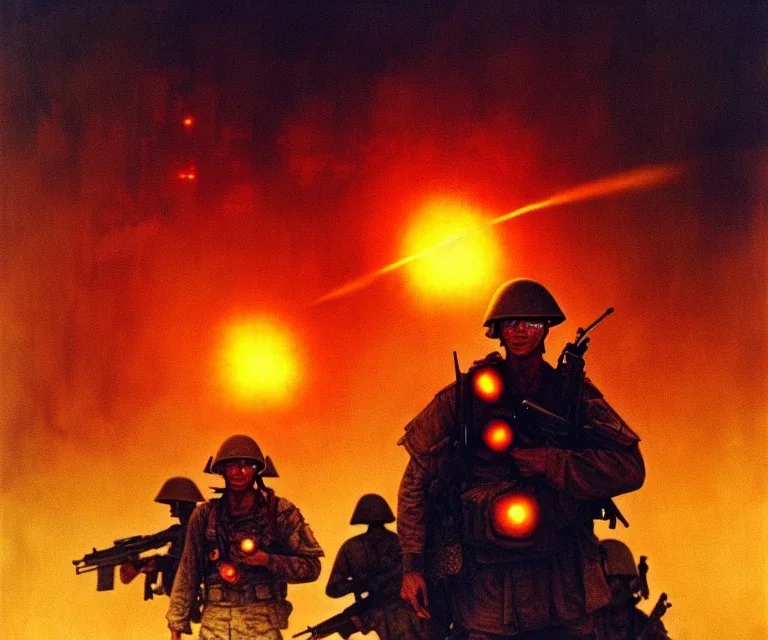 vietnam war. war. napalm. bokeh. lens flare. warm lights. high detailed. beksinski