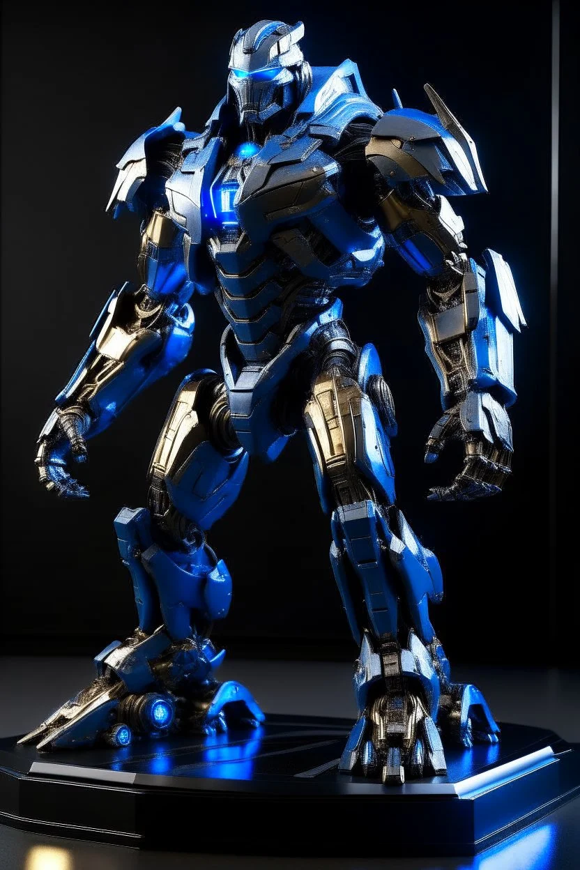 Ironclad is a formidable and imposing presence on the battlefield. Standing at a towering height of 8 feet, it commands attention with its massive frame. Its entire body is covered in a combination of sleek metallic plating and luminescent blue energy accents, creating a striking and futuristic aesthetic.