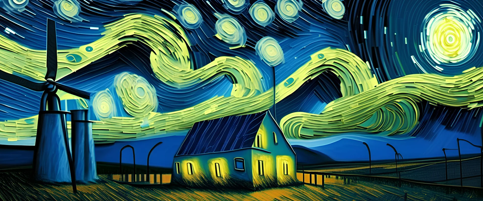 sustainable energy systems with a theme of Van Gogh’s starry night perspective