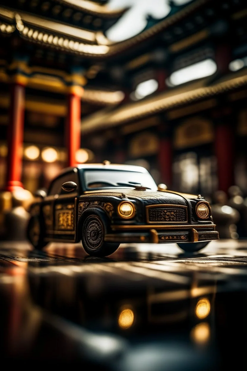 the car of the kung fu master in temple,shot on Hasselblad h6d-400c, zeiss prime lens, bokeh like f/0.8, tilt-shift lens 8k, high detail, smooth render, down-light, unreal engine, prize winning