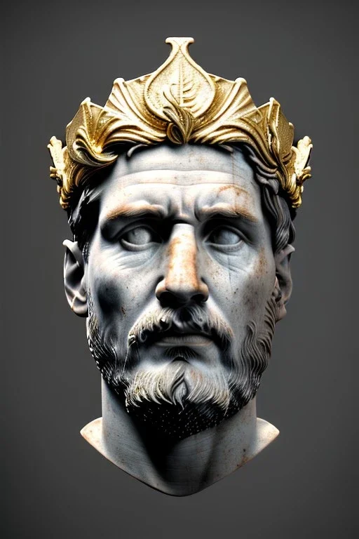 Ultra Realistic image, Roman sculpture, white marble material, Lionel Messi, gold Laurel leaves wreath, god crown, baroque ornaments, one gold star in heart, sun ornament, sun rays background, chisel style, waist up portrait, emperor style, epic, celestial, cinematic lighting, God light, god rays, 4k resolution, smooth details, ornate details, soft lighting, unreal engine 5, art station, substance 3d.