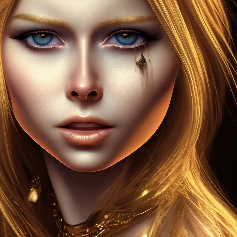 perfect face avril lavigne, golden statue, 8k,