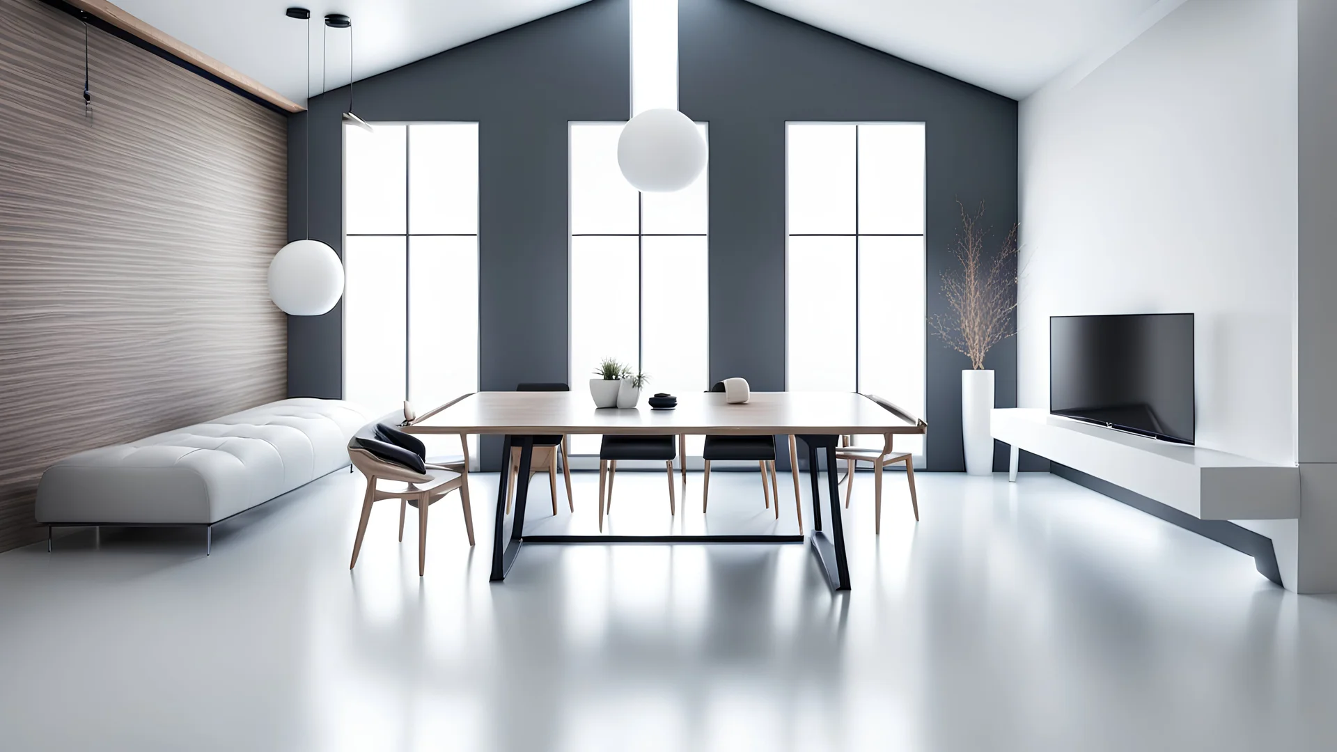 modern light room interior with a table in the center view from top