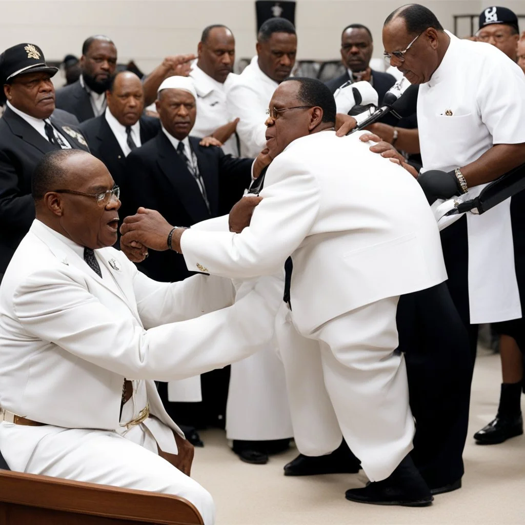 A ku klux Klansman being spanked by Louis farrakhan