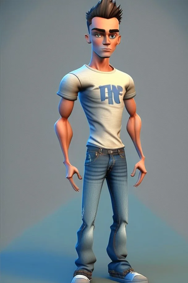 beautiful male 3d character for Animation big head lean body with tshirt and jeans