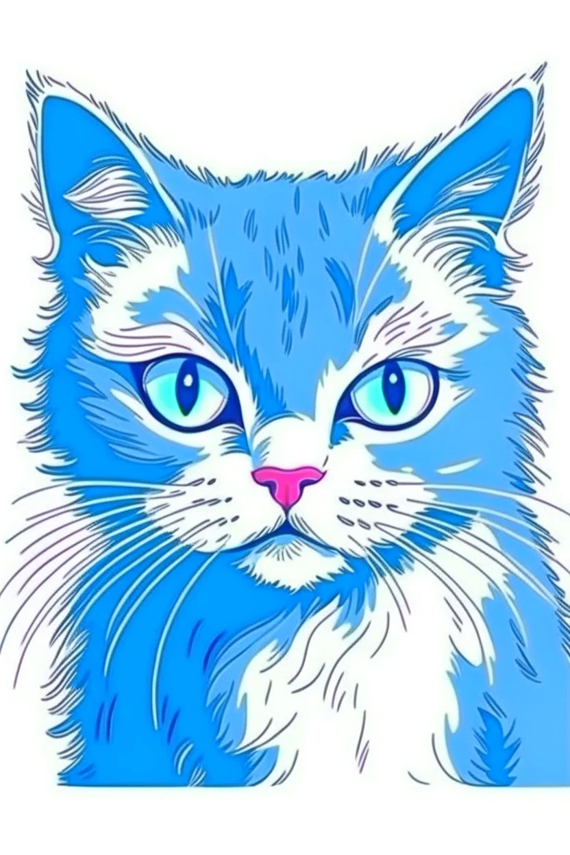 Adorable,Porträt einer bösen Katze von Van Gogh blau grob,pastel theme, white background