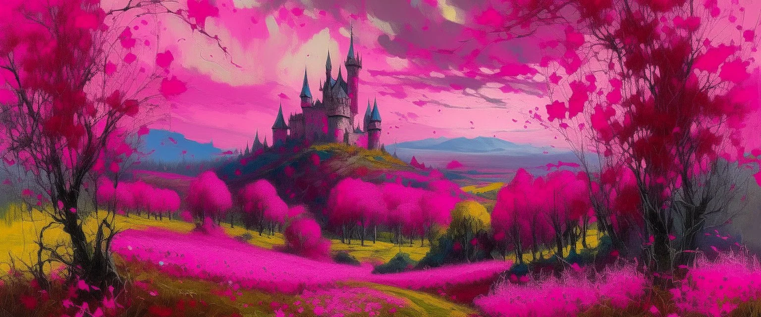 A magenta kingdom with hearts painted by Alfred Sisley