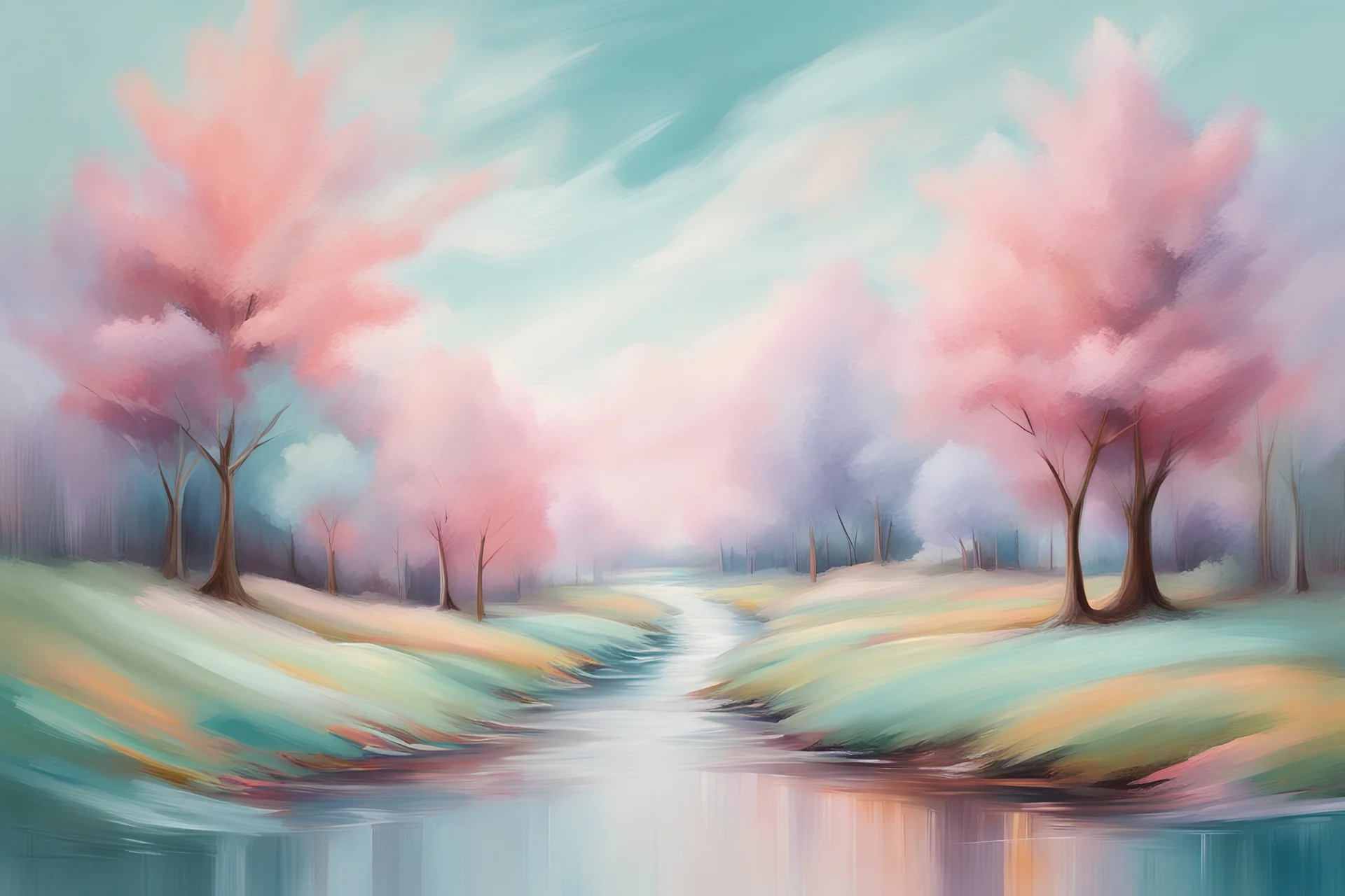 oil painting brush strokes on canvas drawing harmony visual landscape combination of colors, shapes, textures and other visual elements to create a sense of unity and balance. Pastel Colors: Soft pastel shades like blush pink, mint green, lavender and baby blue , a younger demographic or those aiming for a more whimsical and playful look.