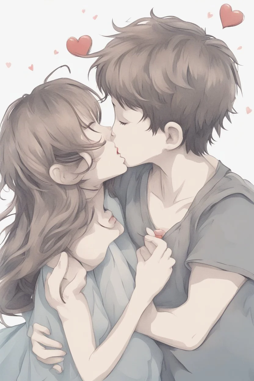 Cartoon painting girl kissing boy transparent fantasy