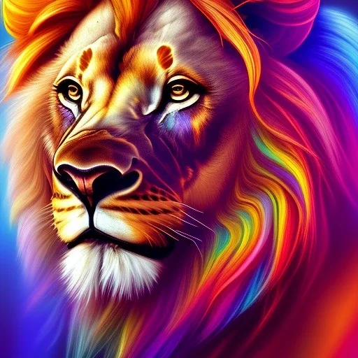 Lion portrait, bright colors, splash paint, centered, detail, 8k resolution