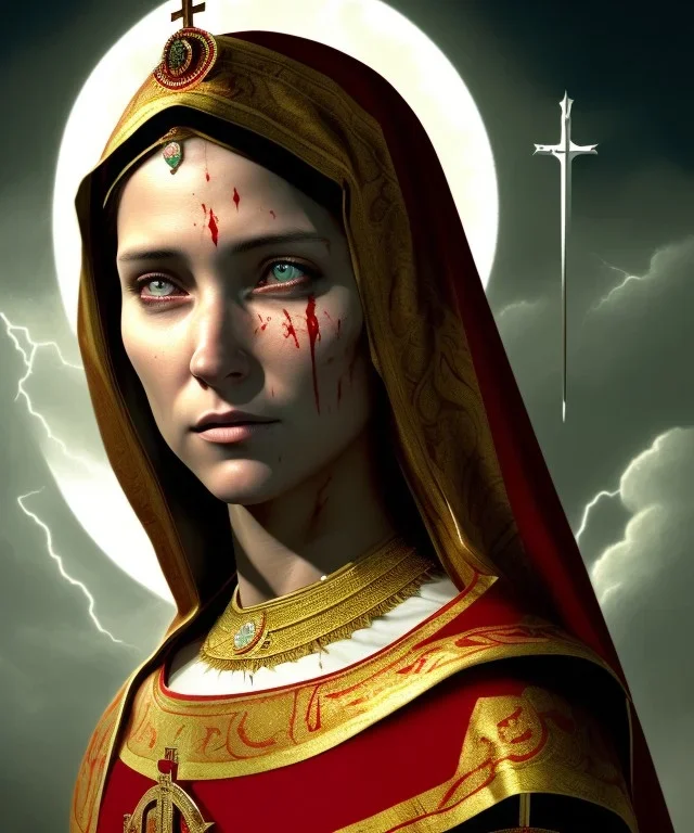 The Virgin Mary, cry in the dark, blood, darkness, Outlast, photorealistic illustration, 8k