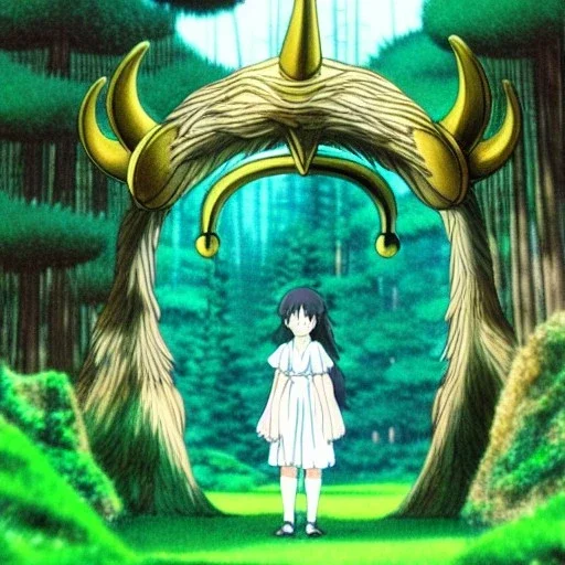 Ghibli, forêt, scintillant, très detaillé, créature mystérieuse, cornes