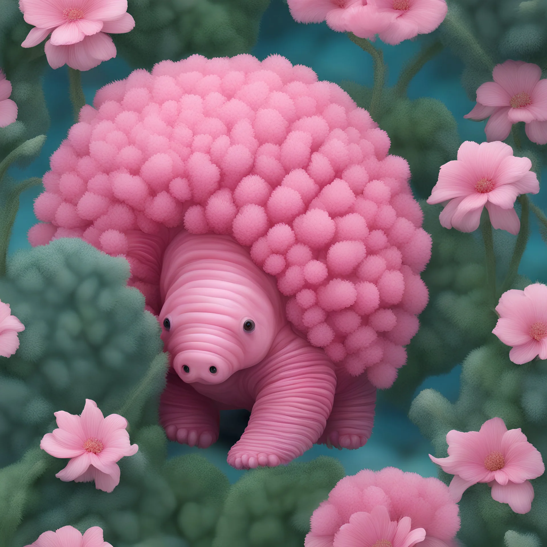 (masterpiece, best quality, 8k, RAW photo, beautiful and aesthetic:1.2), complex detail, Indirect light, photorealistic, (((full body))), cute pink molerat tardigrade fusion