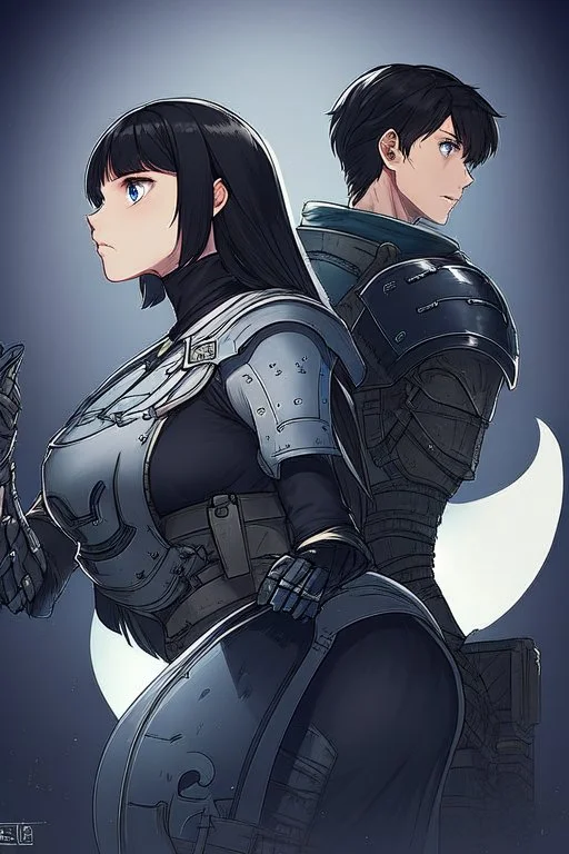 Motoko Kusanagi from "Ghost In The Shell (1995)", clad in medieval stell plate armour, melancholic, alone, big blue eyes, perfect, beautiful, black hair, correct proportions, in the style of "Ghost in the Shell (1995)"