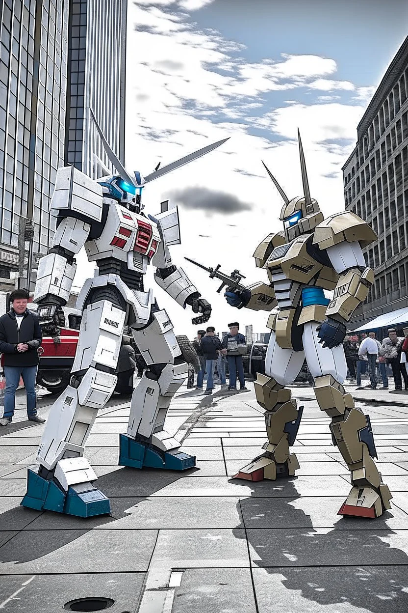 A real life Gundam fighting a kaiju in New York City