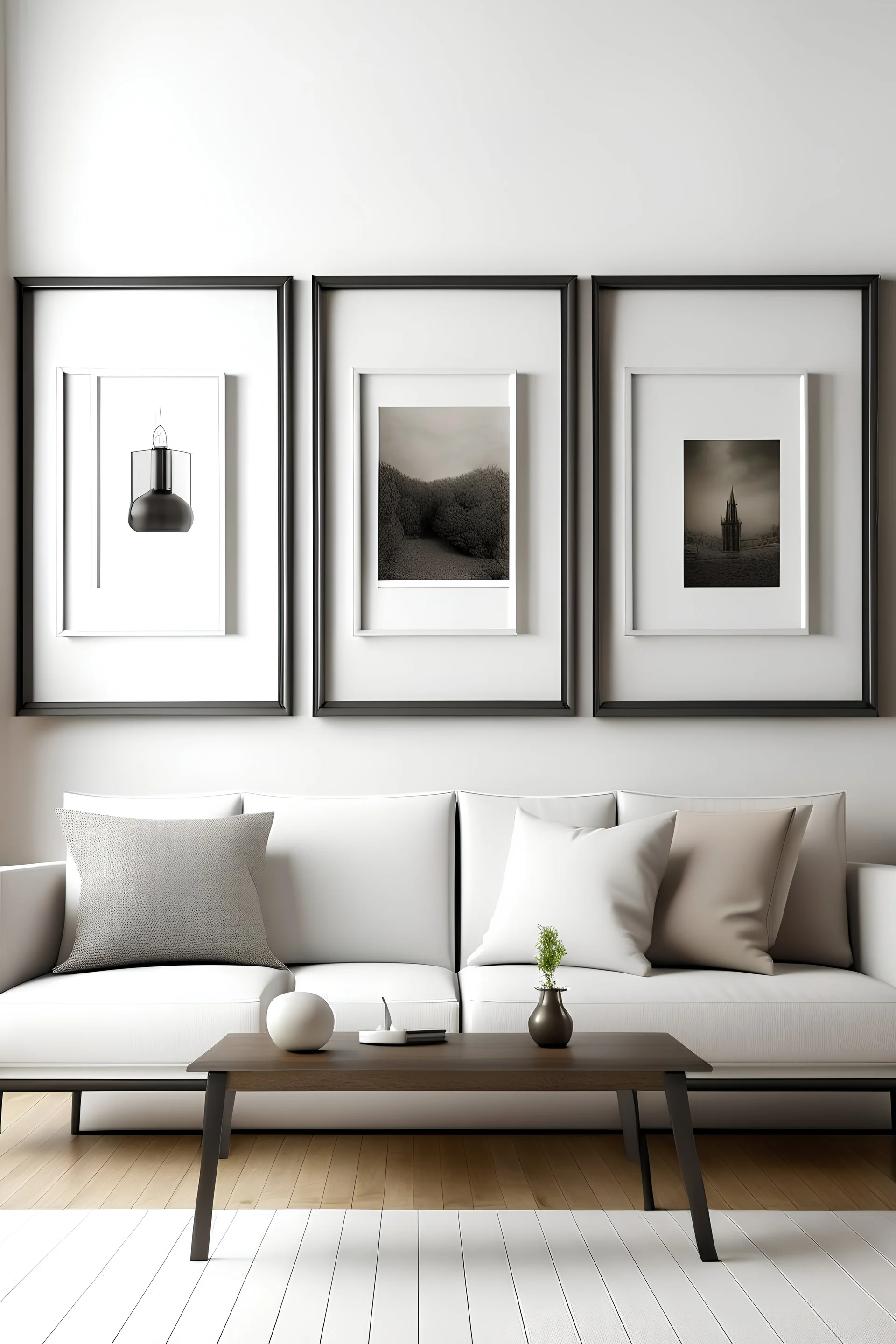 three picture frames in a living room