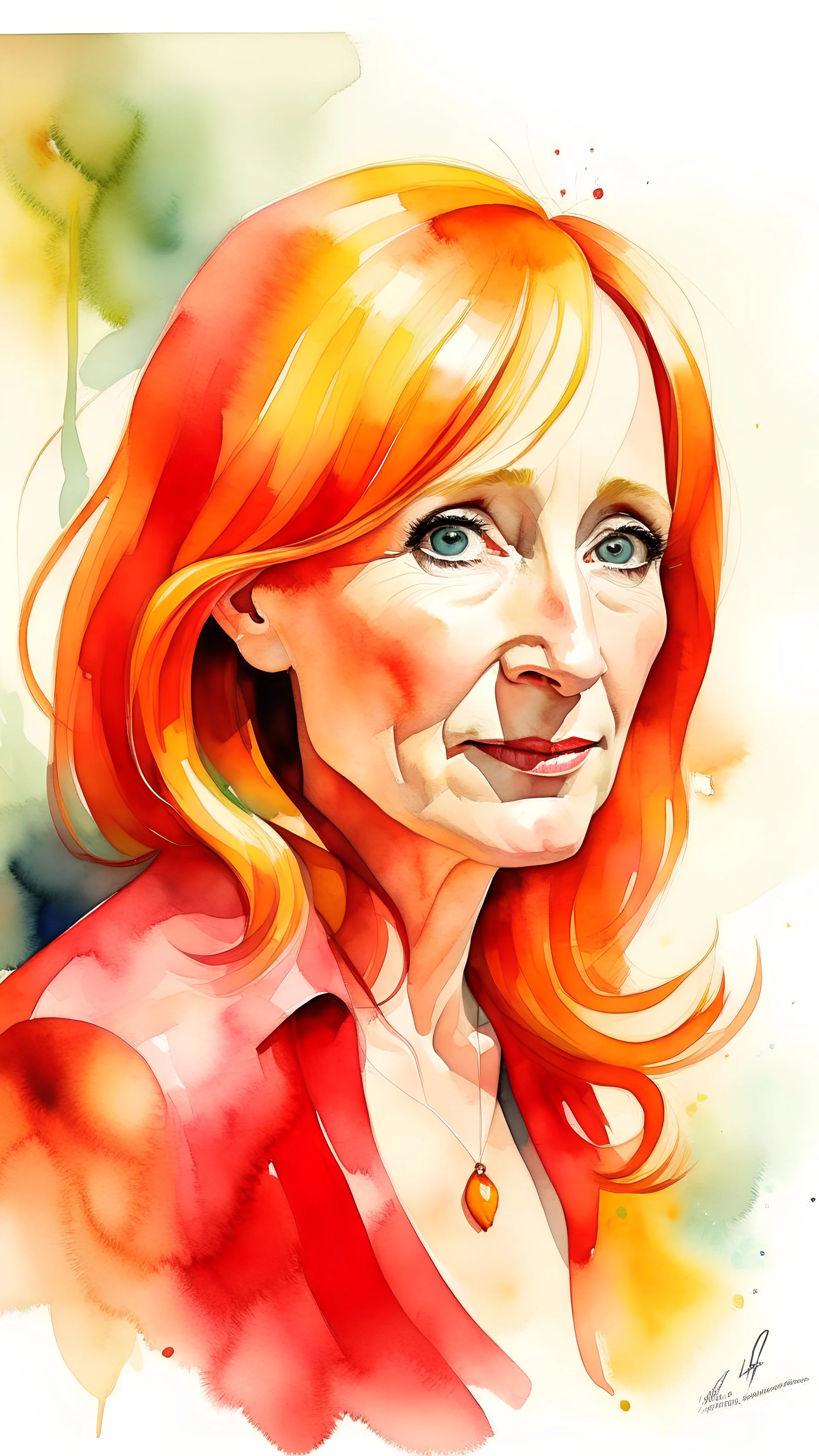 J.K. Rowling red hair watercolor