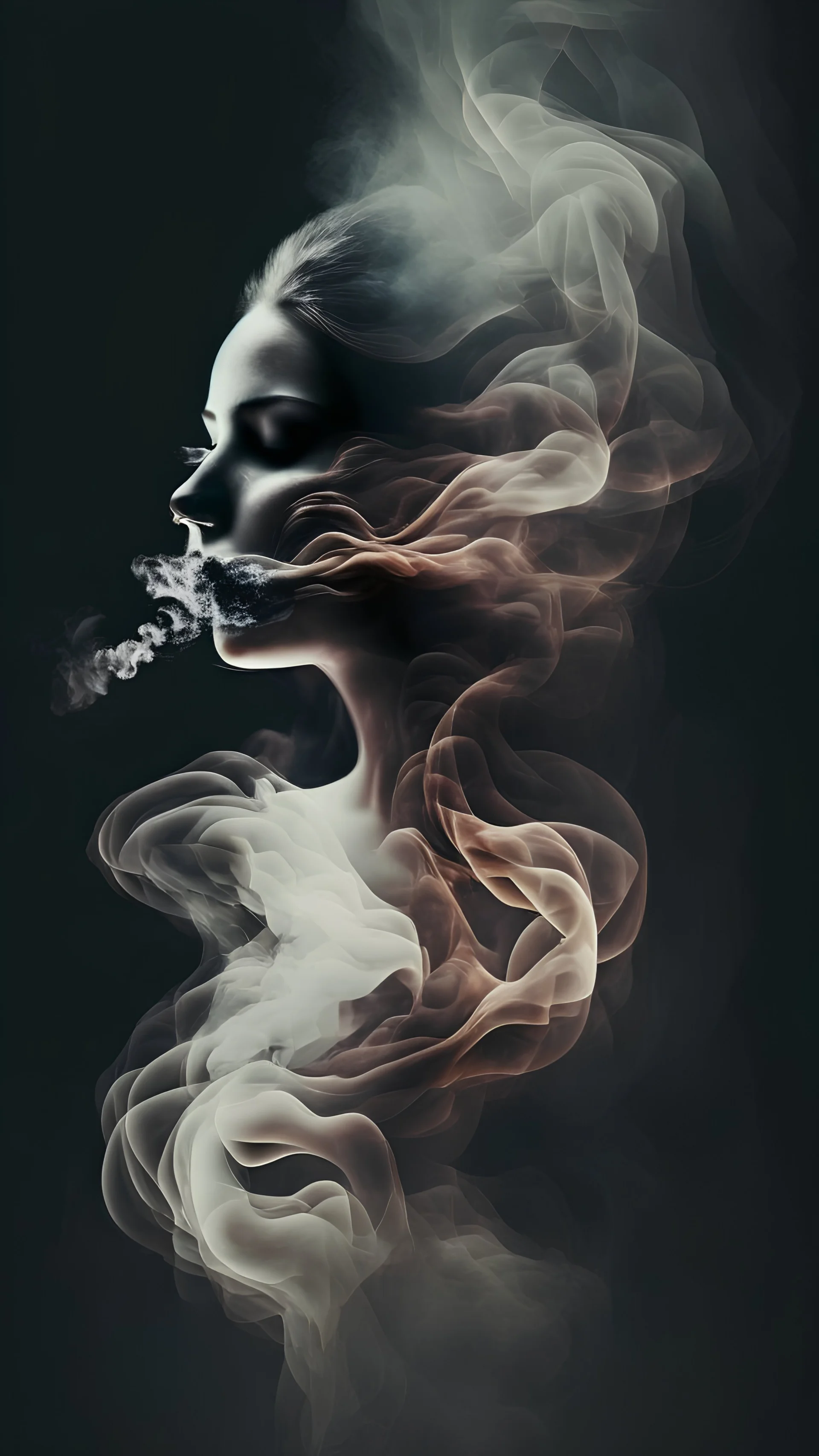 Woman shape in art with smoke