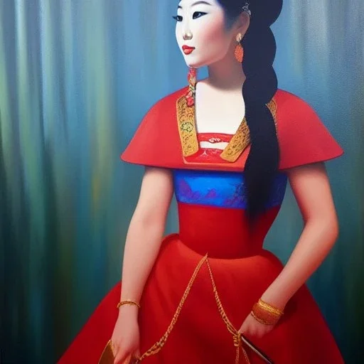 Full body portrait, painting, medium shot lady style of 🎏🪩🪅🎎