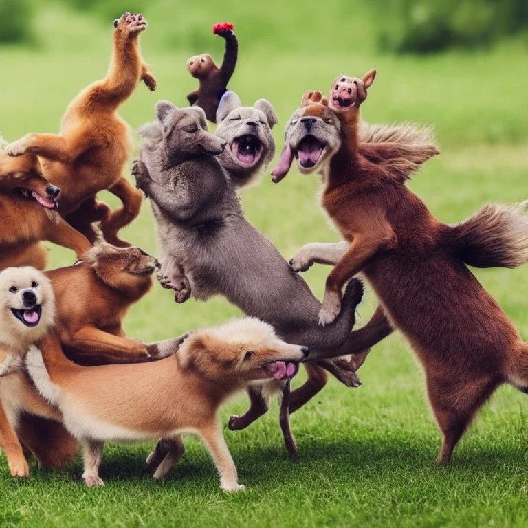 lots of happy animals playing together