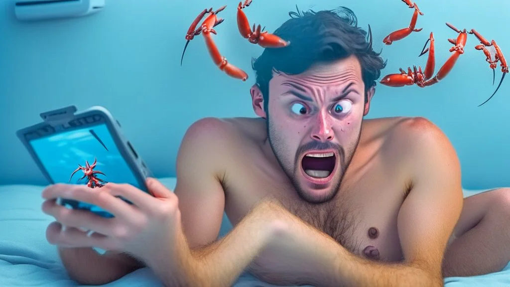 guy enjoying censored videos on cellphone and gets crabs