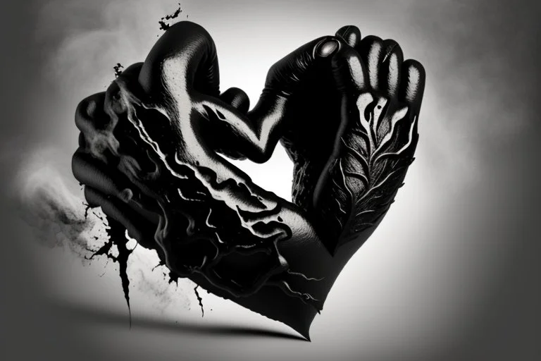 A black hand made out of black smoke violently crushing an anatomically correct heart