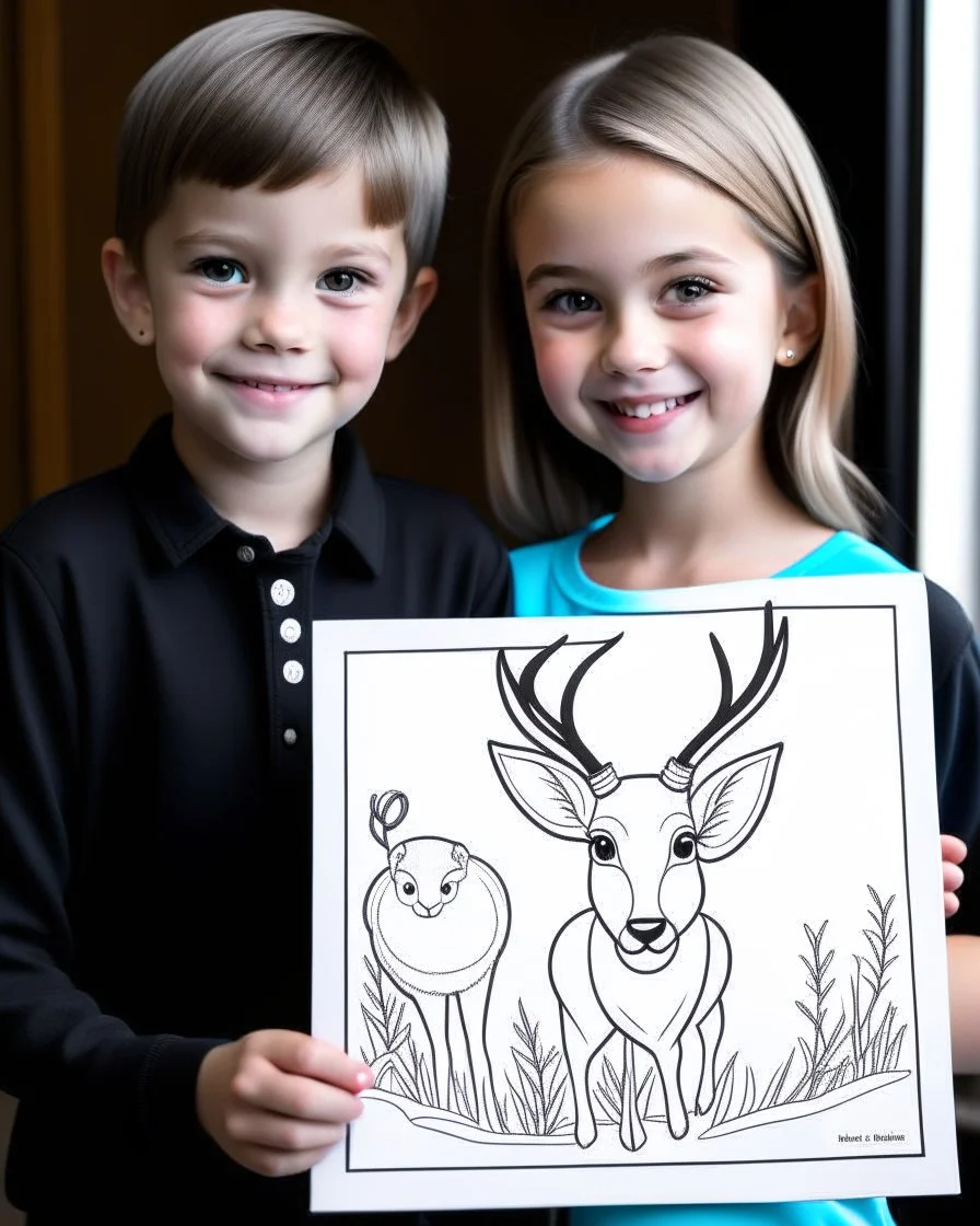 Check out a picture of A girl AND A boy (4 years) showcasing their finished deer coloring page in a frame or as a gift for someone special.