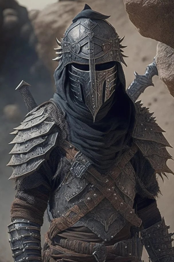 a human bandit with armor made from rock