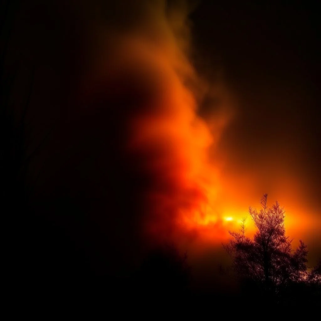 atmospheric deep orange light reflecting through smoke