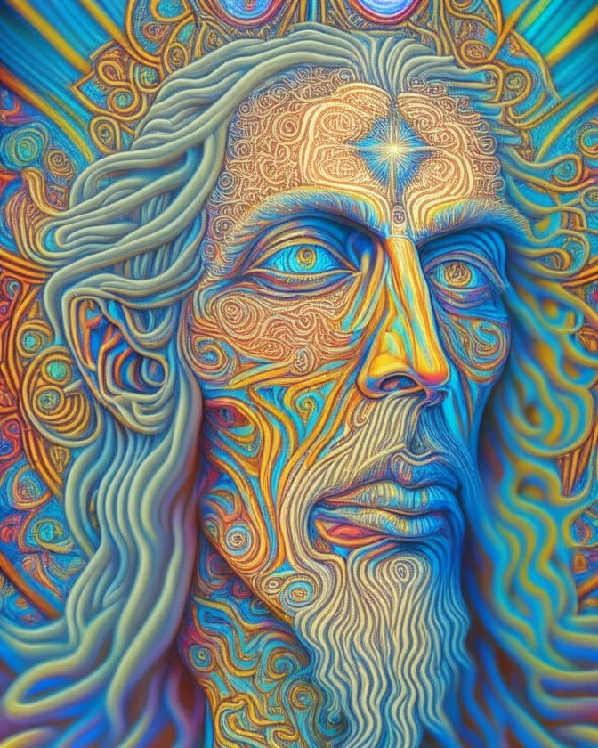 digital painting of a saint, psychedelic style, Alex Grey, intricate details