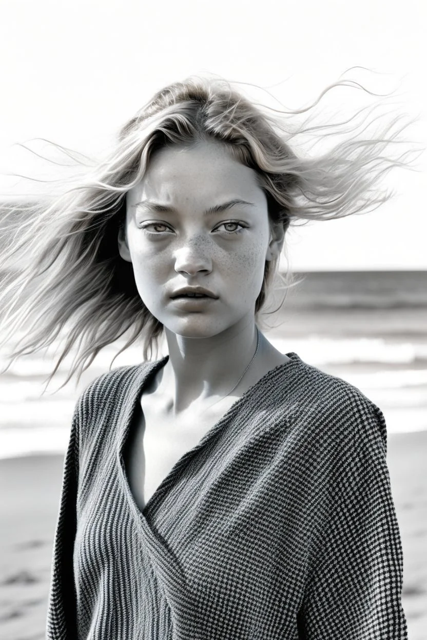 Gemma ward, little girl, on the beach, in the wind