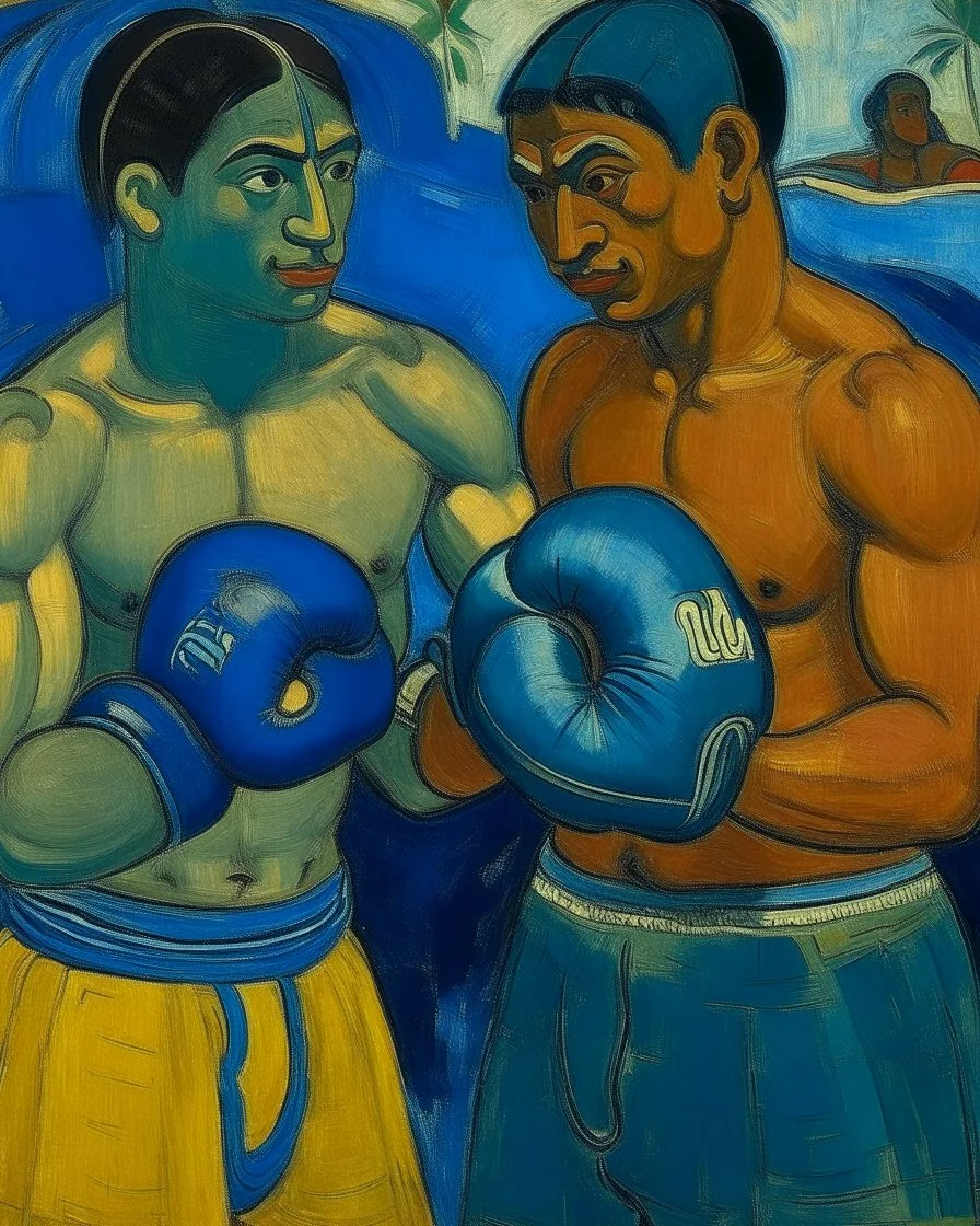 Blue water boxing gloves painted by Paul Gauguin