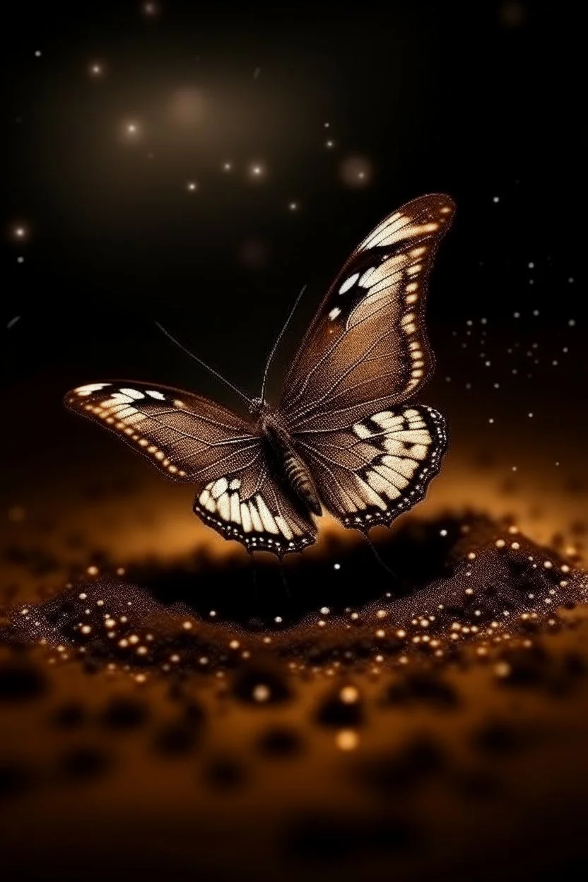 Luminous brown butterfly and manure full of stars