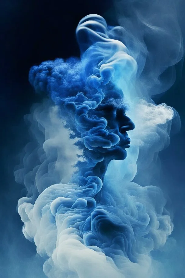 blue smoke in a shape of a person cloud air elemental humanoid