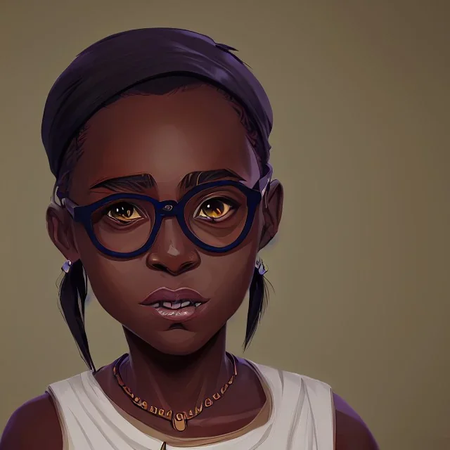 Portrait of a little pretty 9 year old African witch girl with glasses by Nick Harris